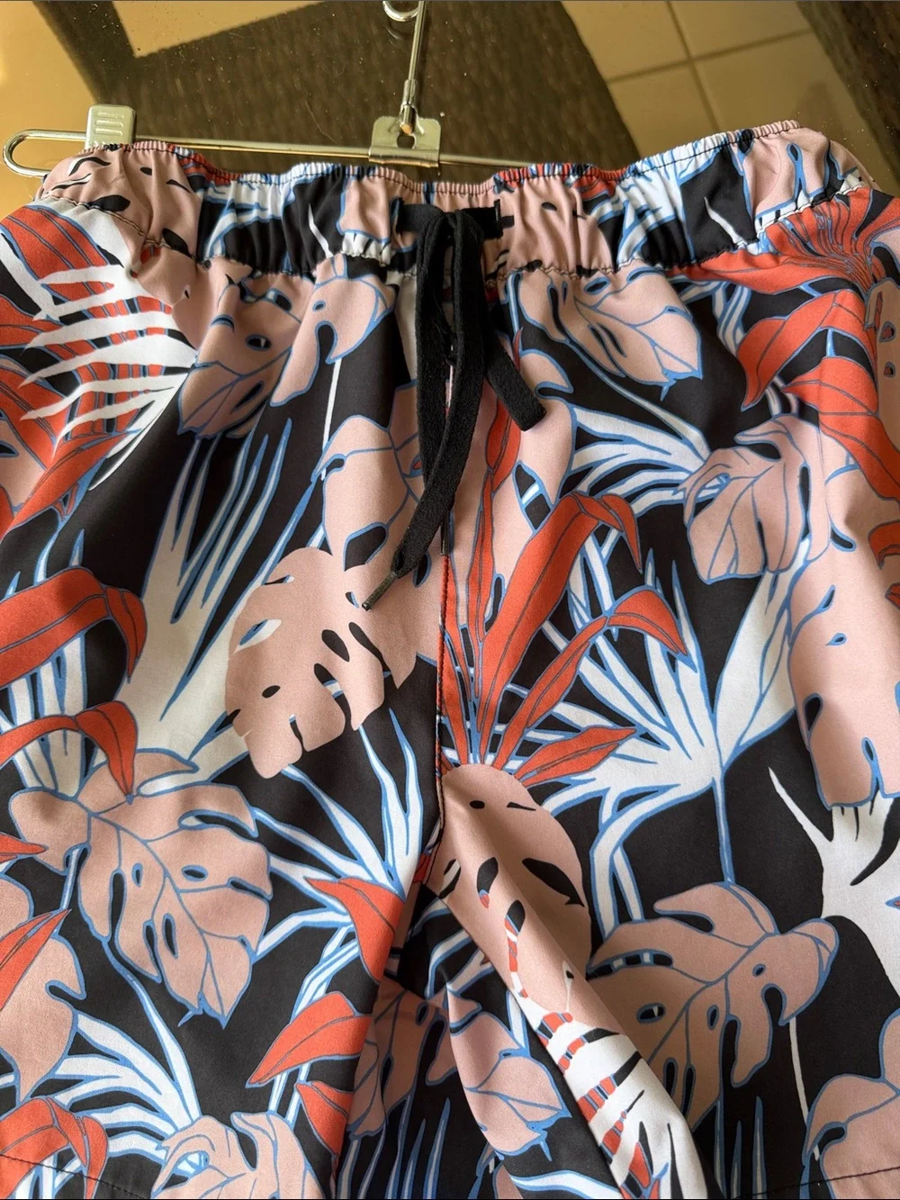 Reel Legends Coral  & Black Tropical Drawstring Shorts